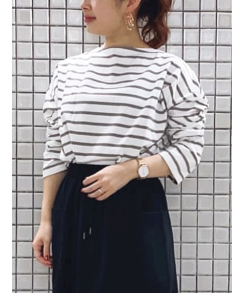 Samansa Mos2 blue（サマンサモスモスブルー）の「アソートバスクシャツ（Tシャツ/カットソー・レディース・カーキ/チャコール/ブラウン/ベージュ・ﾌﾘ-）」の3枚目の写真