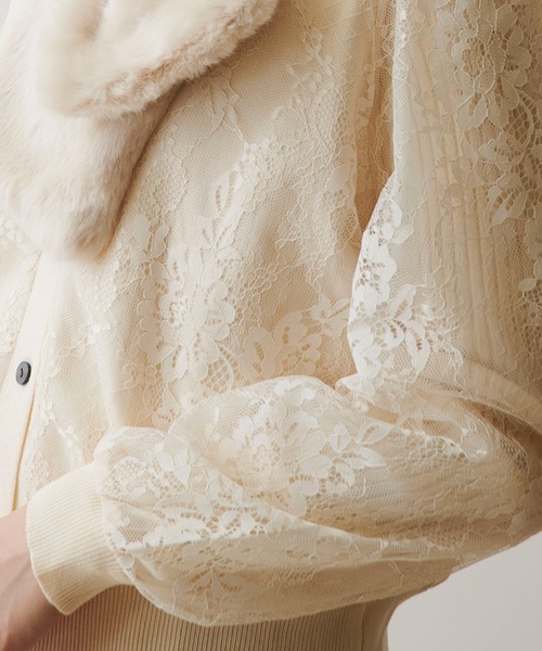 Luxe brille（リュクスブリエ）の「袖レースのVネックニットカーディガン（カーディガン/ボレロ・レディース・ブラック/オフホワイト・FREE）」の10枚目の写真