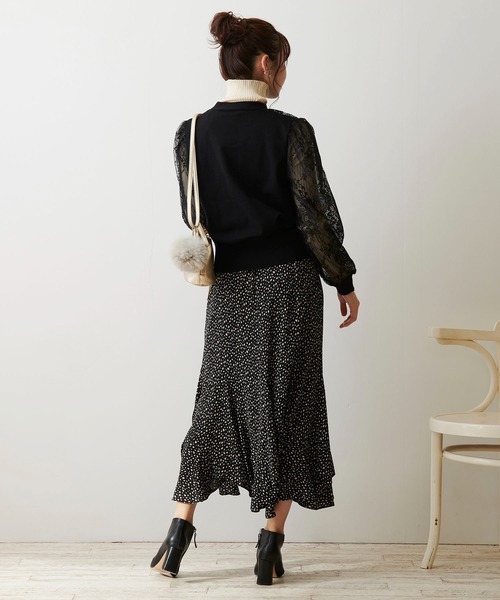 Luxe brille（リュクスブリエ）の「袖レースのVネックニットカーディガン（カーディガン/ボレロ・レディース・ブラック/オフホワイト・FREE）」の11枚目の写真