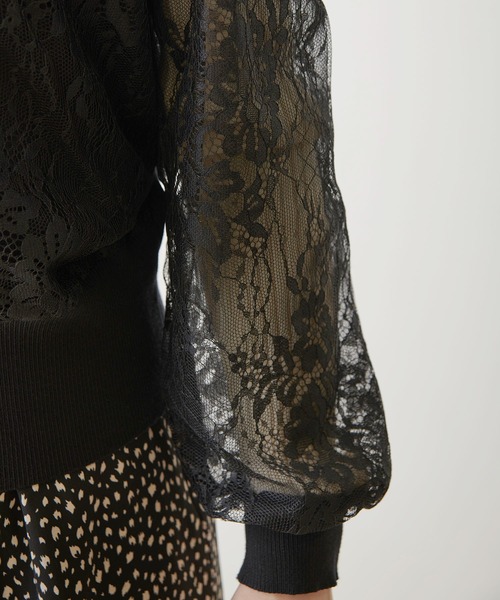Luxe brille（リュクスブリエ）の「袖レースのVネックニットカーディガン（カーディガン/ボレロ・レディース・ブラック/オフホワイト・FREE）」の13枚目の写真