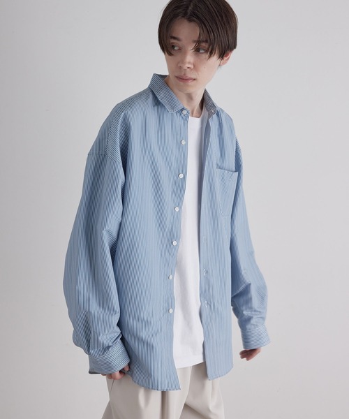 JUNRED（ジュンレッド）の「ピーチブロードドロップショルダーオーバーシャツ（シャツ/ブラウス・メンズ・ホワイト/ブルー系その他4・S/M/L）」の8枚目の写真