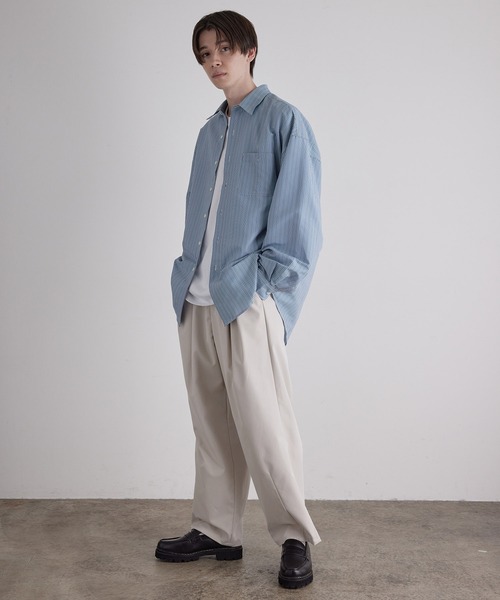 JUNRED（ジュンレッド）の「ピーチブロードドロップショルダーオーバーシャツ（シャツ/ブラウス・メンズ・ホワイト/ブルー系その他4・S/M/L）」の12枚目の写真