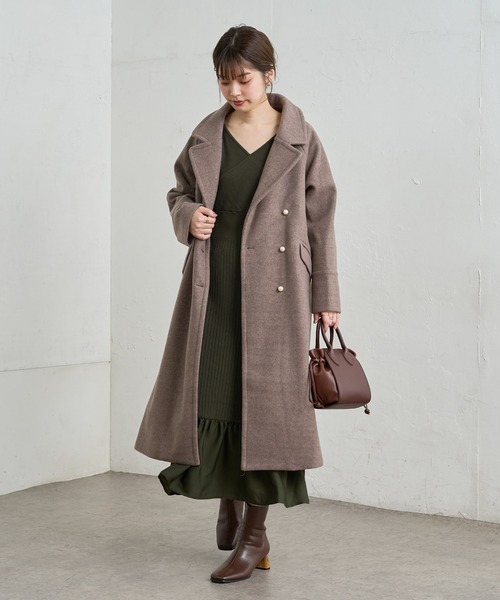 natural couture（ナチュラルクチュール）の「【WEB限定】サテン裾フレアカシュクールニットワンピース（ワンピース・レディース・ブラック/ブラウン/モカ/グリーン/パープル・FREE）」の19枚目の写真