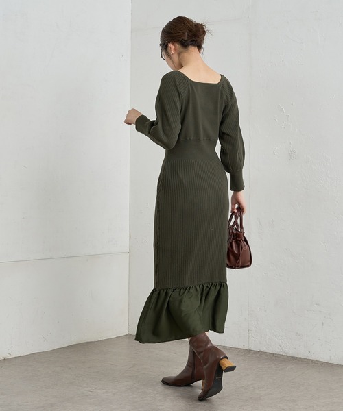 natural couture（ナチュラルクチュール）の「【WEB限定】サテン裾フレアカシュクールニットワンピース（ワンピース・レディース・ブラック/ブラウン/モカ/グリーン/パープル・FREE）」の10枚目の写真