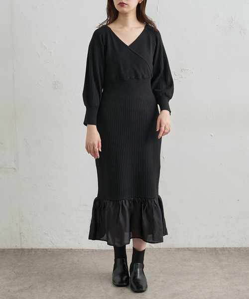 natural couture（ナチュラルクチュール）の「【WEB限定】サテン裾フレアカシュクールニットワンピース（ワンピース・レディース・ブラック/ブラウン/モカ/グリーン/パープル・FREE）」の22枚目の写真