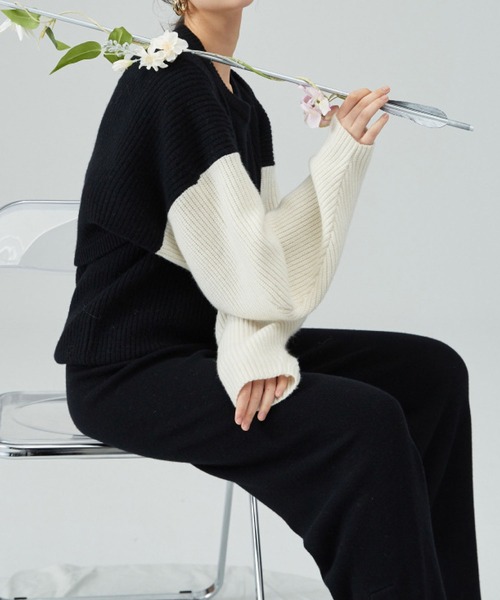 meJane（ミージェーン）の「フレンチスリーブプルオーバーニット+配色リブボレロニット（ニット/セーター・レディース・カーキ/ブラック・FREE）」の4枚目の写真