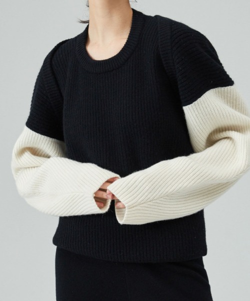 meJane（ミージェーン）の「フレンチスリーブプルオーバーニット+配色リブボレロニット（ニット/セーター・レディース・カーキ/ブラック・FREE）」の5枚目の写真