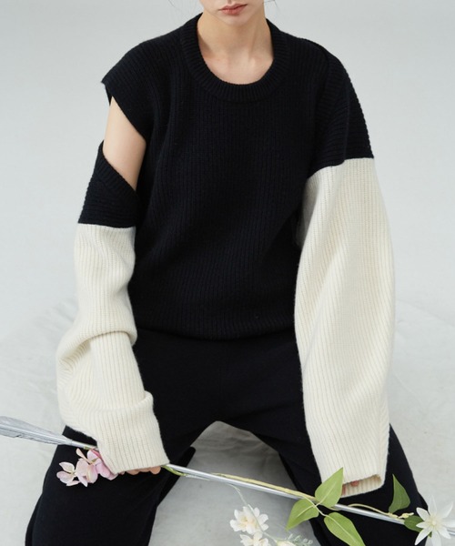 meJane（ミージェーン）の「フレンチスリーブプルオーバーニット+配色リブボレロニット（ニット/セーター・レディース・カーキ/ブラック・FREE）」の6枚目の写真