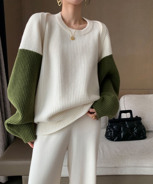 meJane（ミージェーン）の「フレンチスリーブプルオーバーニット+配色リブボレロニット（ニット/セーター・レディース・カーキ/ブラック・FREE）」の9枚目の写真