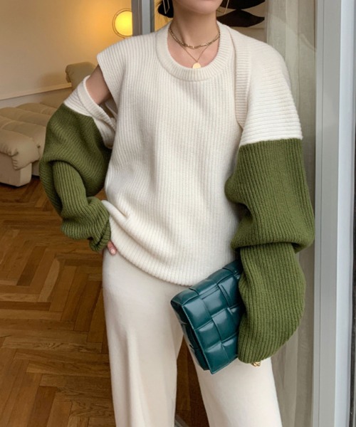meJane（ミージェーン）の「フレンチスリーブプルオーバーニット+配色リブボレロニット（ニット/セーター・レディース・カーキ/ブラック・FREE）」の7枚目の写真