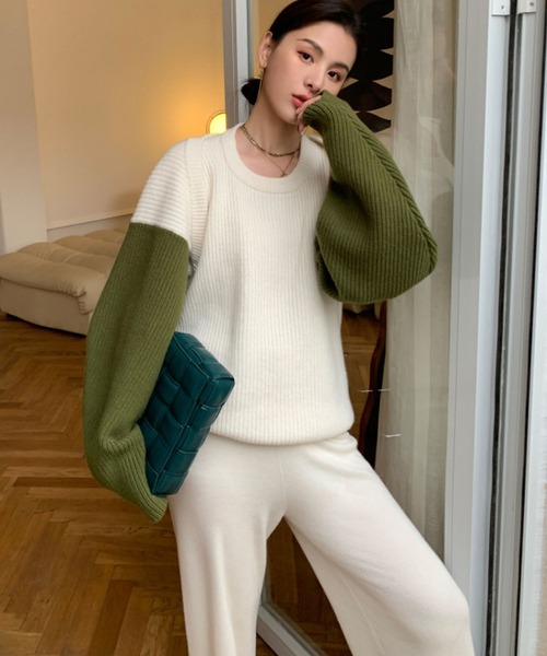 meJane（ミージェーン）の「フレンチスリーブプルオーバーニット+配色リブボレロニット（ニット/セーター・レディース・カーキ/ブラック・FREE）」の10枚目の写真