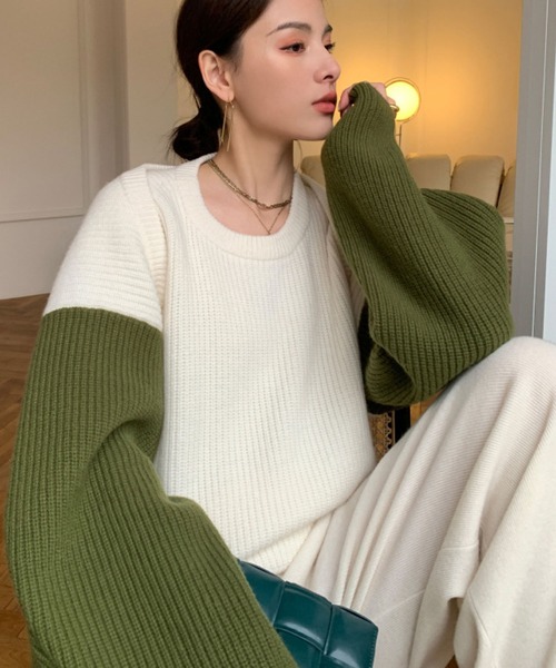 meJane（ミージェーン）の「フレンチスリーブプルオーバーニット+配色リブボレロニット（ニット/セーター・レディース・カーキ/ブラック・FREE）」の11枚目の写真