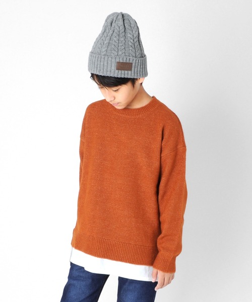 GLAZOS（グラソス）の「ふわふわニット・ドロップショルダー裾レイヤード【マシンウォッシャブル】（ニット/セーター・キッズ・ブルー/ブラック/キナリ/オレンジ/グレー・160cm/150cm/140cm/130cm/170cm）」の5枚目の写真