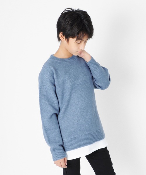 GLAZOS（グラソス）の「ふわふわニット・ドロップショルダー裾レイヤード【マシンウォッシャブル】（ニット/セーター・キッズ・ブルー/ブラック/キナリ/オレンジ/グレー・160cm/150cm/140cm/130cm/170cm）」の4枚目の写真