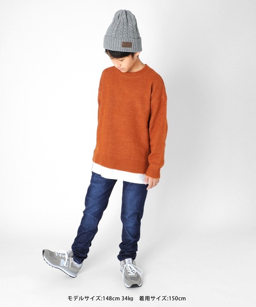 GLAZOS（グラソス）の「ふわふわニット・ドロップショルダー裾レイヤード【マシンウォッシャブル】（ニット/セーター・キッズ・ブルー/ブラック/キナリ/オレンジ/グレー・160cm/150cm/140cm/130cm/170cm）」の14枚目の写真