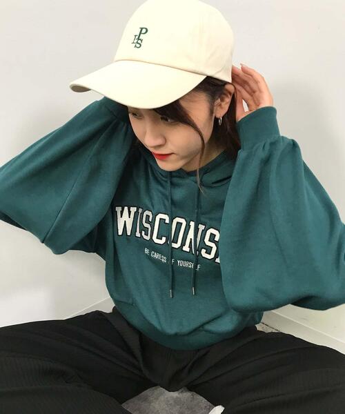 INGNI（イング）の「カレッジロゴクロップドパーカー（Tシャツ/カットソー・レディース・グリーン/オートミール/オフホワイト/ブラック・M）」の4枚目の写真