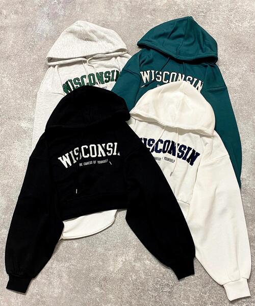 INGNI（イング）の「カレッジロゴクロップドパーカー（Tシャツ/カットソー・レディース・グリーン/オートミール/オフホワイト/ブラック・M）」の3枚目の写真
