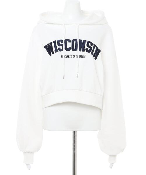 INGNI（イング）の「カレッジロゴクロップドパーカー（Tシャツ/カットソー・レディース・グリーン/オートミール/オフホワイト/ブラック・M）」の6枚目の写真
