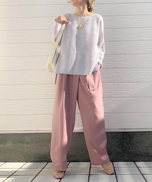 Q（キュー）の「両畦ストライプリバーニット（ニット/セーター・レディース・ライトグレー/オレンジ・MEDIUM）」の9枚目の写真