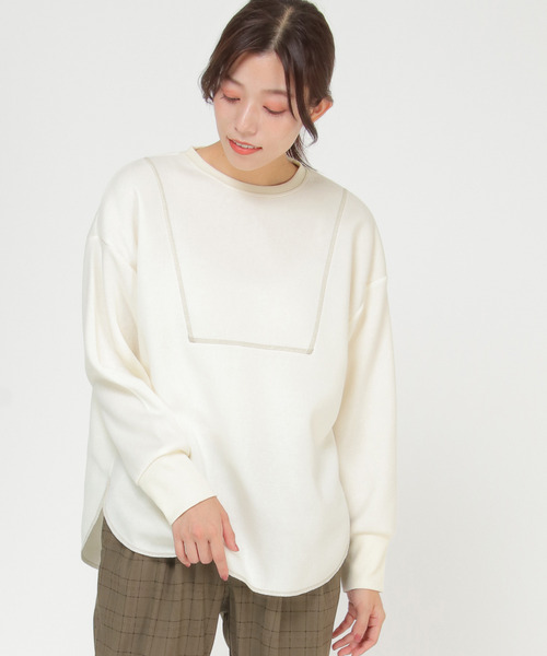 LBC(エルビーシー)の「裏起毛切り替えプルオーバー(Tシャツ/カットソー・レディース・ホワイト/チャコールグレー/プラム・M/L)」の1枚目の写真