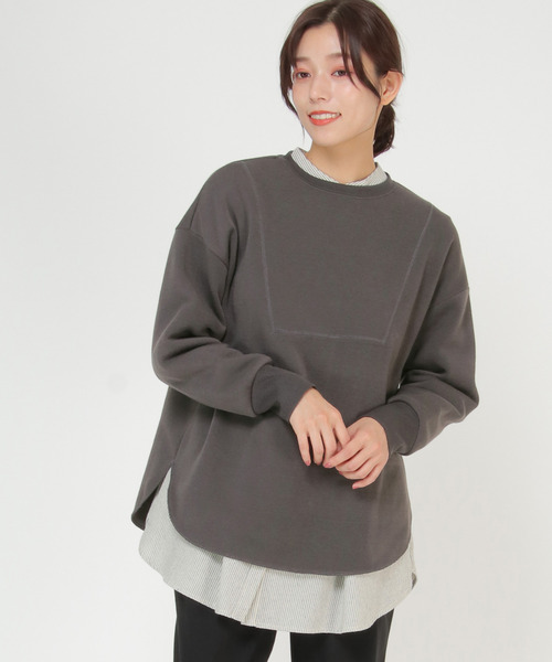 LBC(エルビーシー)の「裏起毛切り替えプルオーバー(Tシャツ/カットソー・レディース・ホワイト/チャコールグレー/プラム・M/L)」の2枚目の写真