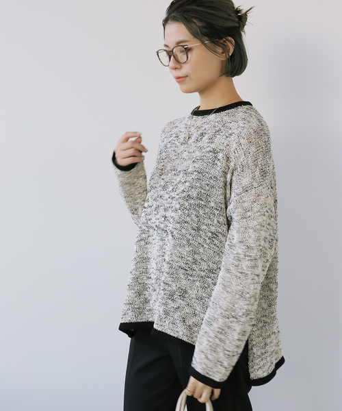 Simplicite(サンプリシテ)の「ミックスヤーン クルーネックプルオーバー◆(ポロシャツ・レディース・ブラック/レッド/イエロー・FREE)」の4枚目の写真
