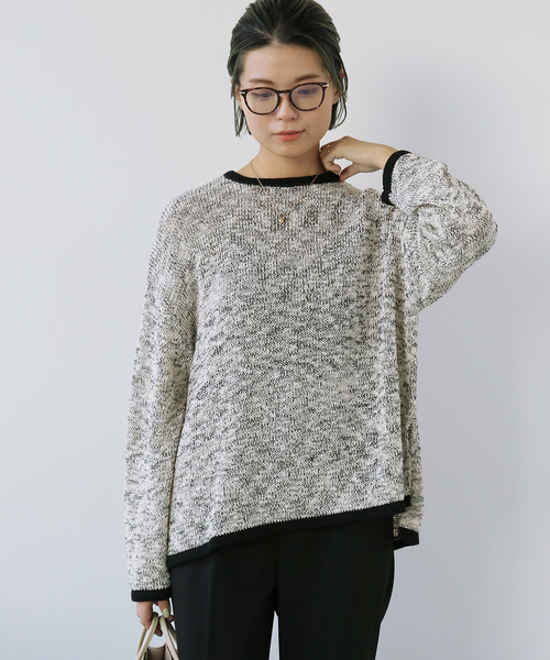 Simplicite(サンプリシテ)の「ミックスヤーン クルーネックプルオーバー◆(ポロシャツ・レディース・ブラック/レッド/イエロー・FREE)」の6枚目の写真