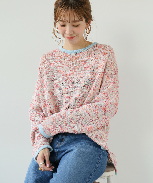 Simplicite(サンプリシテ)の「ミックスヤーン クルーネックプルオーバー◆(ポロシャツ・レディース・ブラック/レッド/イエロー・FREE)」の9枚目の写真