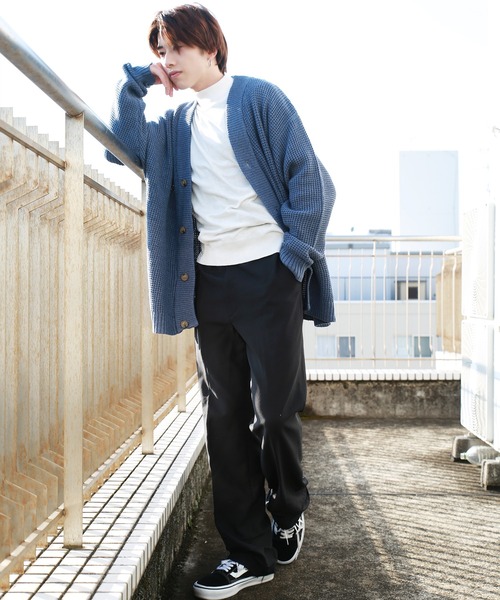 セール】7G 綿混ワッフル編み ビッグサイズVカーデ（カーディガン