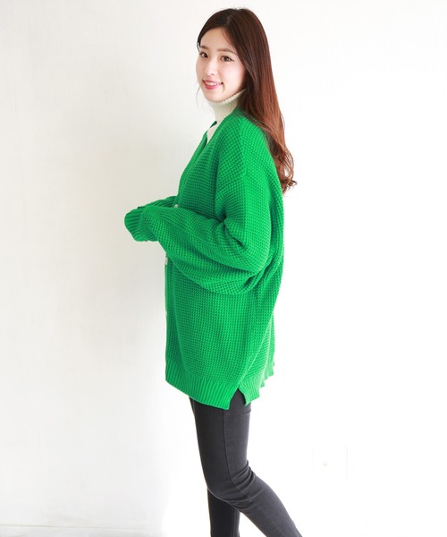 WESTSEA(ウエストシー)の「7G 綿混ワッフル編み ビッグサイズVカーデ(カーディガン/ボレロ・メンズ・グレイッシュベージュ/オフホワイト/マスタード/ブラック/オレンジ/グレイッシュブルー/グリーン/クリアグリーン/ロイヤルブルー/スミクロ・M/L)」の20枚目の写真