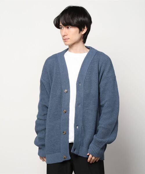 セール】7G 綿混ワッフル編み ビッグサイズVカーデ（カーディガン