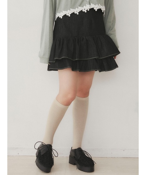 merry jenny（メリージェニー）の「デニムフリルミニスカート（スカート・レディース・ブラック/インディゴブルー・FREE）」の7枚目の写真