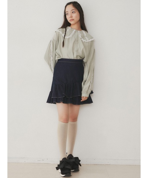 merry jenny（メリージェニー）の「デニムフリルミニスカート（スカート・レディース・ブラック/インディゴブルー・FREE）」の13枚目の写真