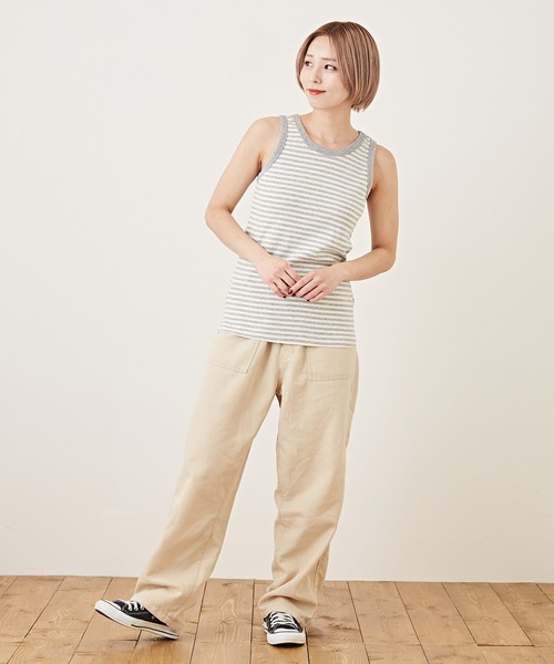 CUBE SUGAR（キューブシュガー）の「ショートスラブボーダーインナータンクトップ（タンクトップ・レディース・ペールイエロー/トップグレー/ブラック/マルチ/ラベンダー/ピンク・M）」の8枚目の写真