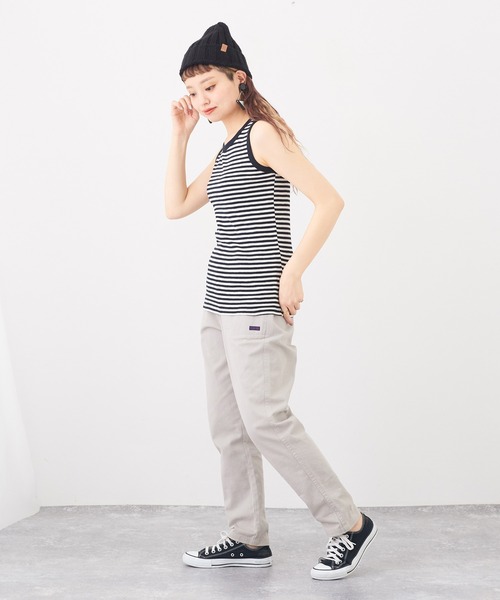 CUBE SUGAR（キューブシュガー）の「ショートスラブボーダーインナータンクトップ（タンクトップ・レディース・ペールイエロー/トップグレー/ブラック/マルチ/ラベンダー/ピンク・M）」の12枚目の写真