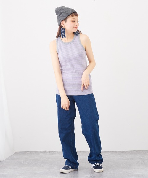 CUBE SUGAR（キューブシュガー）の「ショートスラブボーダーインナータンクトップ（タンクトップ・レディース・ペールイエロー/トップグレー/ブラック/マルチ/ラベンダー/ピンク・M）」の14枚目の写真