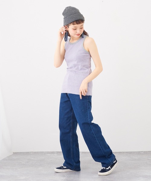 CUBE SUGAR（キューブシュガー）の「ショートスラブボーダーインナータンクトップ（タンクトップ・レディース・ペールイエロー/トップグレー/ブラック/マルチ/ラベンダー/ピンク・M）」の15枚目の写真