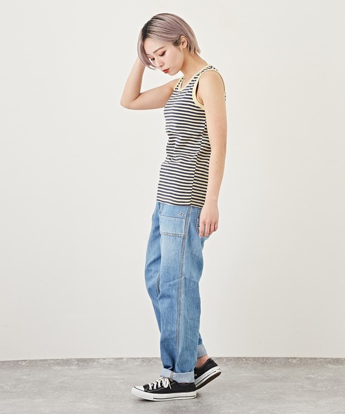 CUBE SUGAR（キューブシュガー）の「ショートスラブボーダーインナータンクトップ（タンクトップ・レディース・ペールイエロー/トップグレー/ブラック/マルチ/ラベンダー/ピンク・M）」の22枚目の写真