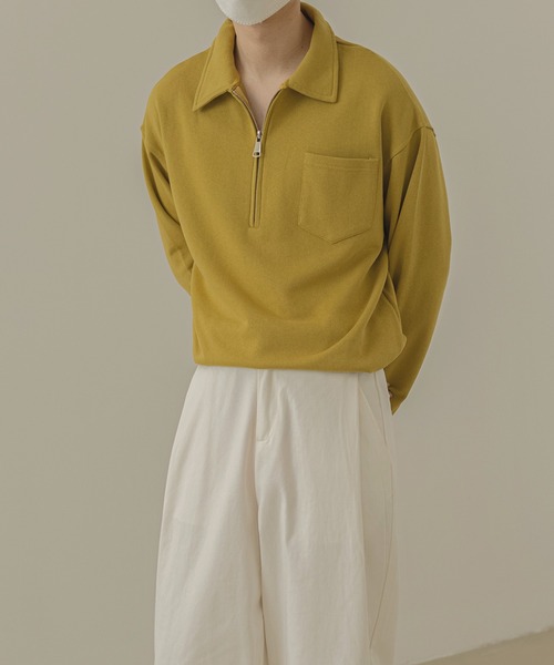 【LEJA】ファスナー無地シャツ風トップス