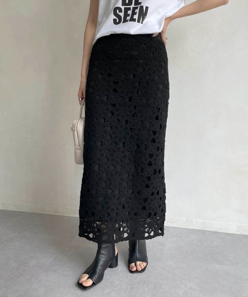 CAPRICIEUX LE'MAGE（カプリシューレマージュ）の「クロシェ風2WAYスカート（スカート・レディース・ライトベージュ/ブラック・FREE）」の2枚目の写真