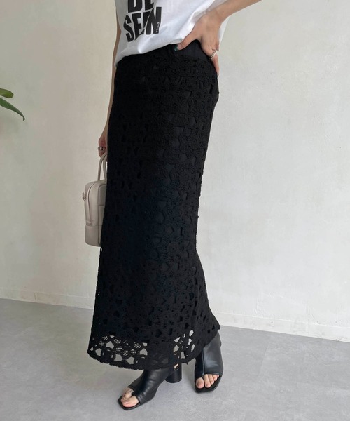 CAPRICIEUX LE'MAGE（カプリシューレマージュ）の「クロシェ風2WAYスカート（スカート・レディース・ライトベージュ/ブラック・FREE）」の8枚目の写真