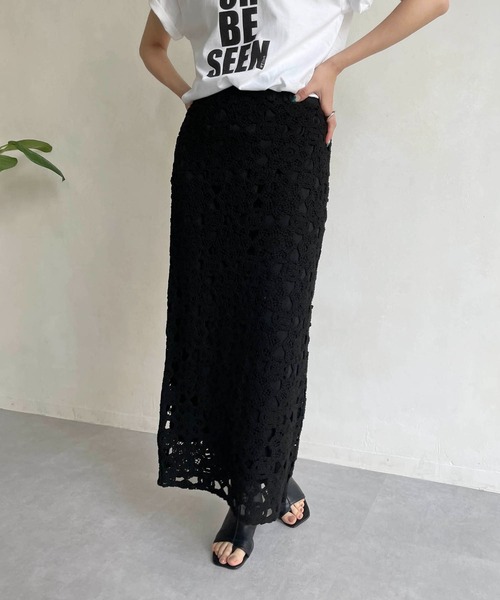 CAPRICIEUX LE'MAGE（カプリシューレマージュ）の「クロシェ風2WAYスカート（スカート・レディース・ライトベージュ/ブラック・FREE）」の3枚目の写真