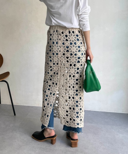 CAPRICIEUX LE'MAGE（カプリシューレマージュ）の「クロシェ風2WAYスカート（スカート・レディース・ライトベージュ/ブラック・FREE）」の16枚目の写真