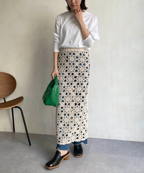 CAPRICIEUX LE'MAGE（カプリシューレマージュ）の「クロシェ風2WAYスカート（スカート・レディース・ライトベージュ/ブラック・FREE）」の6枚目の写真