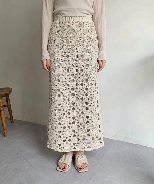 CAPRICIEUX LE'MAGE（カプリシューレマージュ）の「クロシェ風2WAYスカート（スカート・レディース・ライトベージュ/ブラック・FREE）」の21枚目の写真