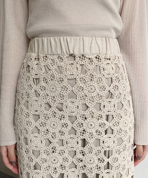 CAPRICIEUX LE'MAGE（カプリシューレマージュ）の「クロシェ風2WAYスカート（スカート・レディース・ライトベージュ/ブラック・FREE）」の12枚目の写真