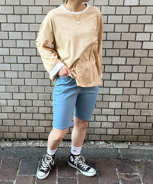 HEYUMM(ヘユム)の「ストレッチバイカーショーツデニム(デニムパンツ・レディース・ライトベージュ/ライトインディゴブルー/ブラック・ONE)」の8枚目の写真