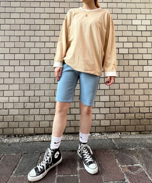 HEYUMM(ヘユム)の「ストレッチバイカーショーツデニム(デニムパンツ・レディース・ライトベージュ/ライトインディゴブルー/ブラック・ONE)」の9枚目の写真