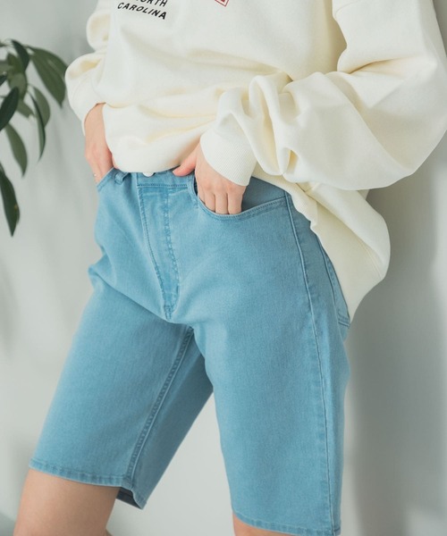 HEYUMM(ヘユム)の「ストレッチバイカーショーツデニム(デニムパンツ・レディース・ライトベージュ/ライトインディゴブルー/ブラック・ONE)」の10枚目の写真