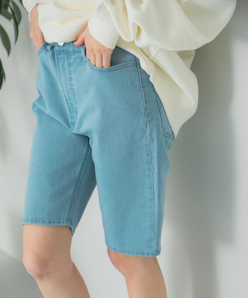 HEYUMM(ヘユム)の「ストレッチバイカーショーツデニム(デニムパンツ・レディース・ライトベージュ/ライトインディゴブルー/ブラック・ONE)」の11枚目の写真